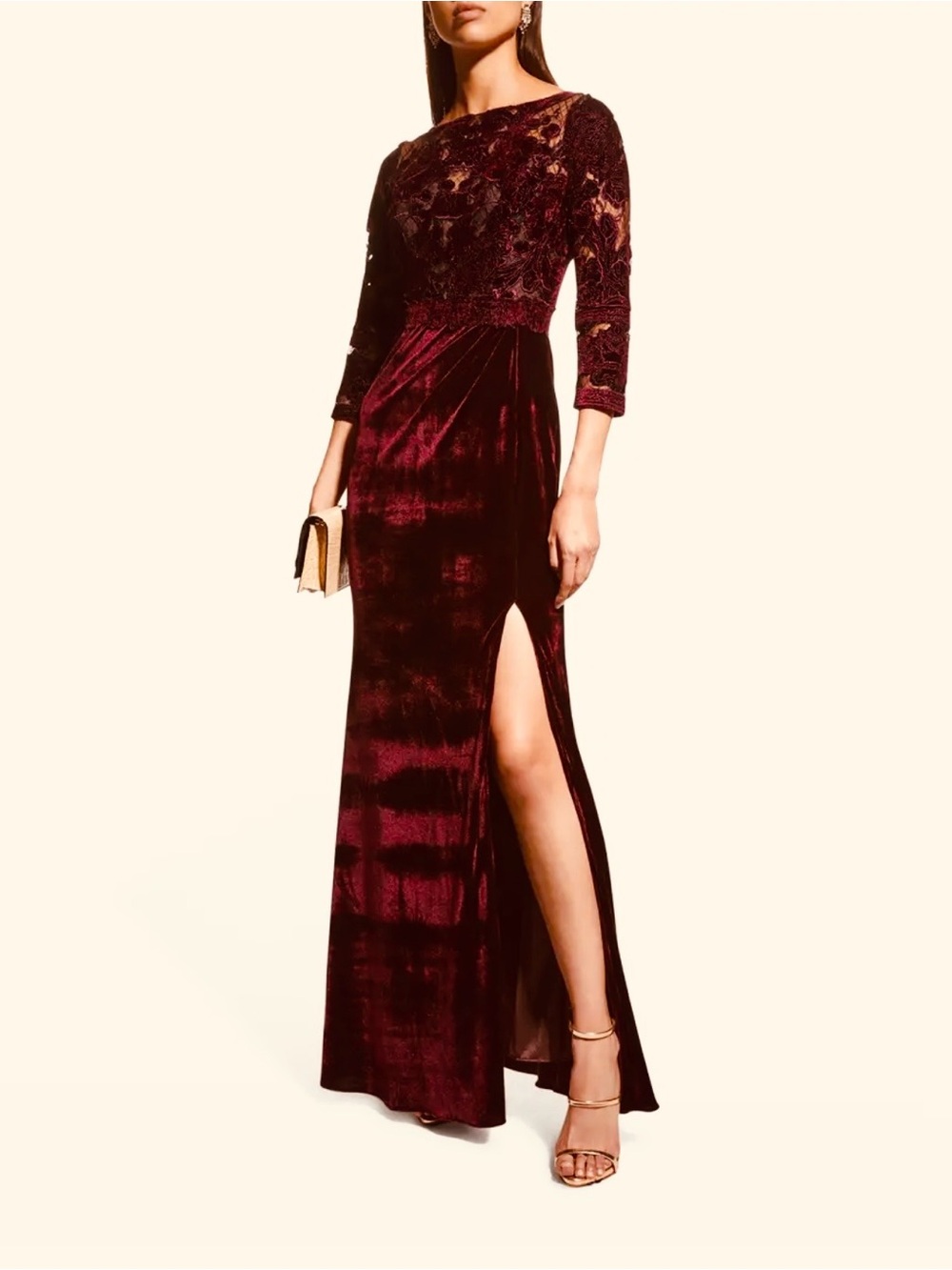 Marchesa Notte Velvet Lace Gown Dress Burgundy Size 2 NWOT Maxi Formal